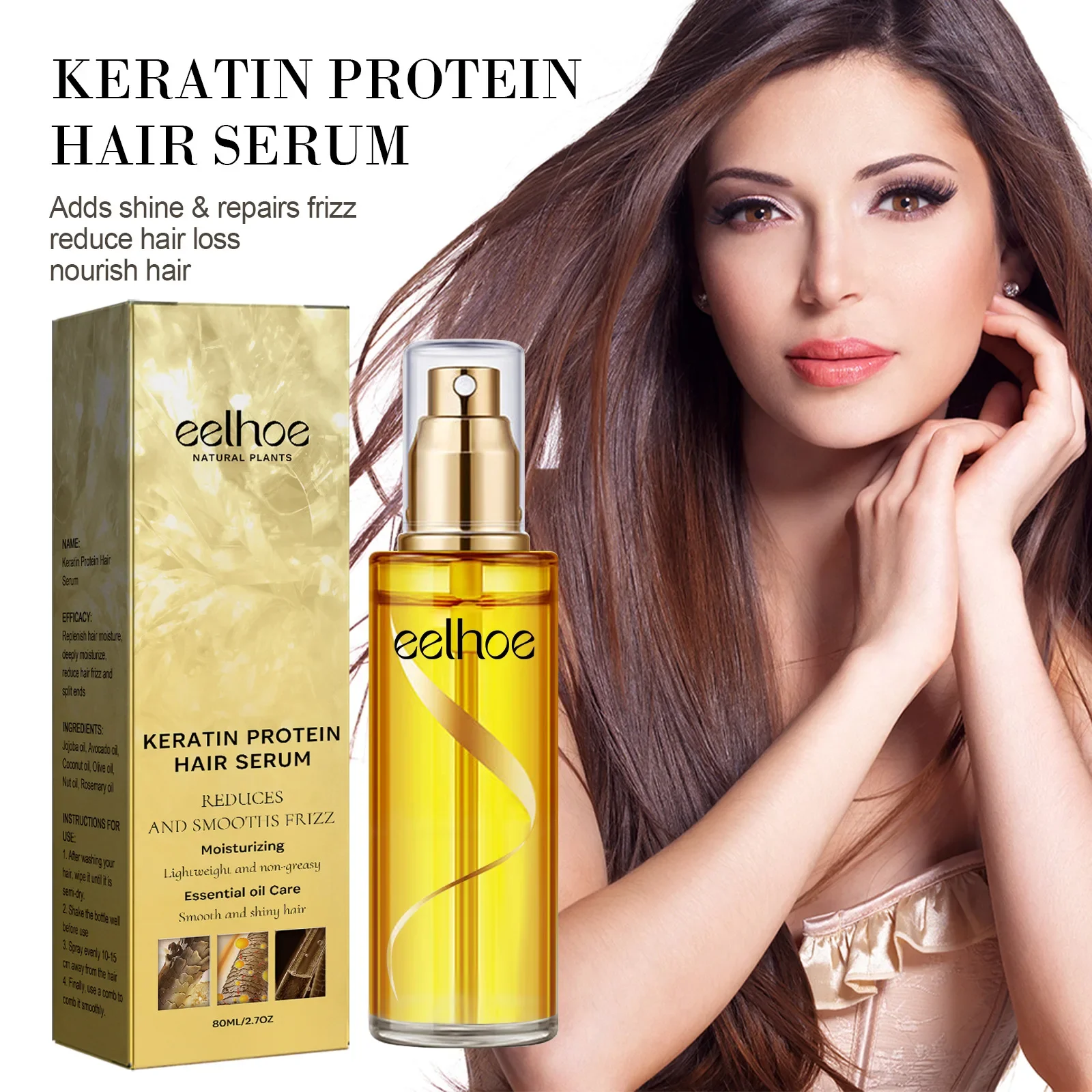 

Eelhoe Keratin Hair Condition Spray Hair Repair Improved Dry Curly Hairs Manic Moisturizing Oil Essence Keratin Hair Treatment