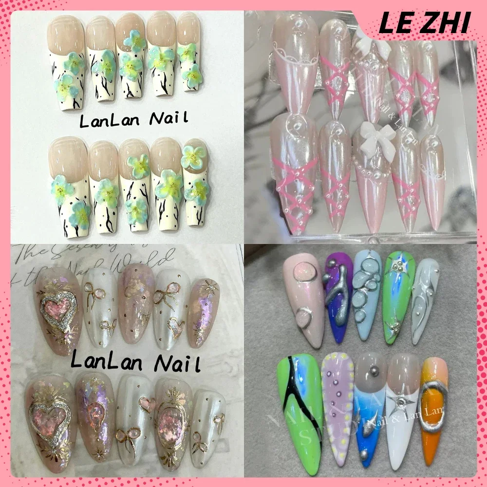 Hello Kitty Y2K Fake Nails with Diamond Long Almond False Nail Butterfly Design Wearable Oval Press On Nails Party Stickers