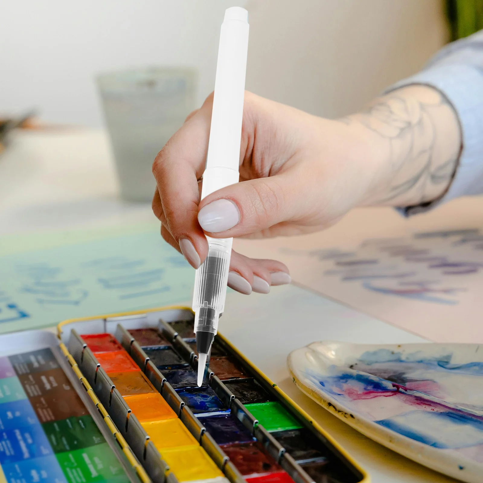 

6Pcs Transparent Watercolor Brush Pens Refillable Reservoir for Outdoor Sketching Water Brushes Water Color Brush Pen Set