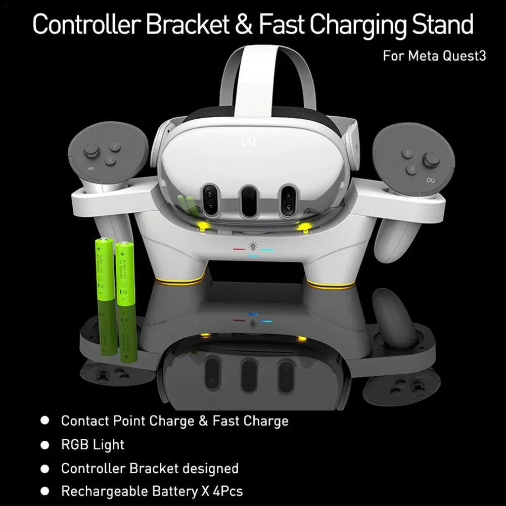 VR Glasses Magnetic Charging White Fast Charging Base Bracket Suitable For Meta Quest3 Handle Built-in RGB Color-changing Light