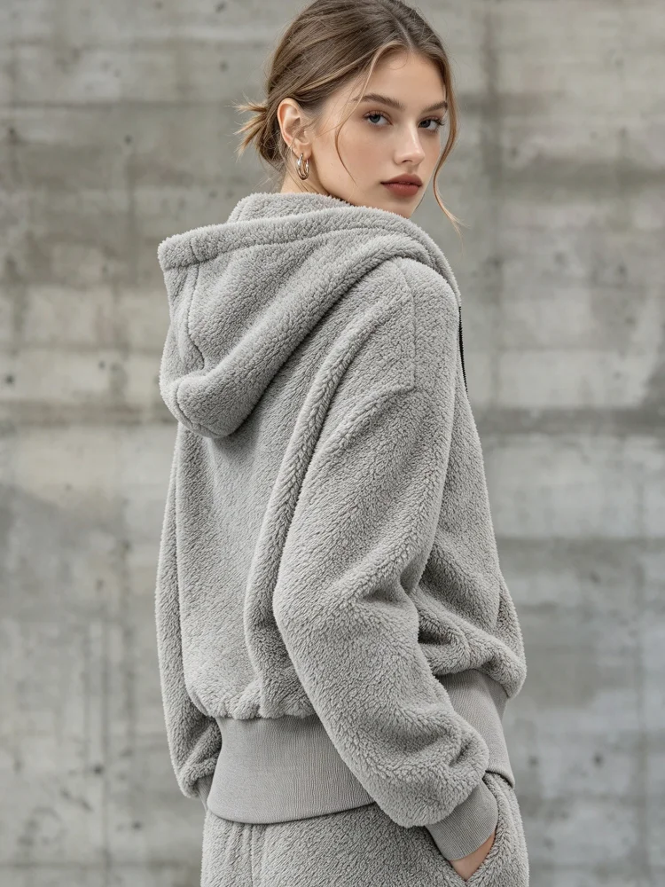 Women Two Piece Set Fuzzy Hood - Winter Clothing For Women ulasan dan harga