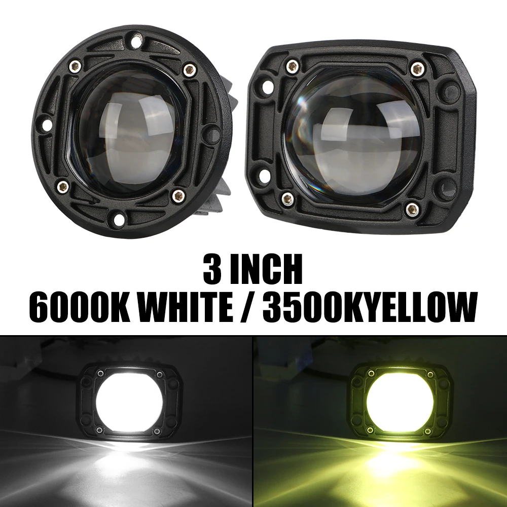 6000K White 3500K Yellow 8D Lens Fog Lights Flush Mount Driving Work lamp for Jeep Car Truck Off Road 4x4 12V 24V LED work Light