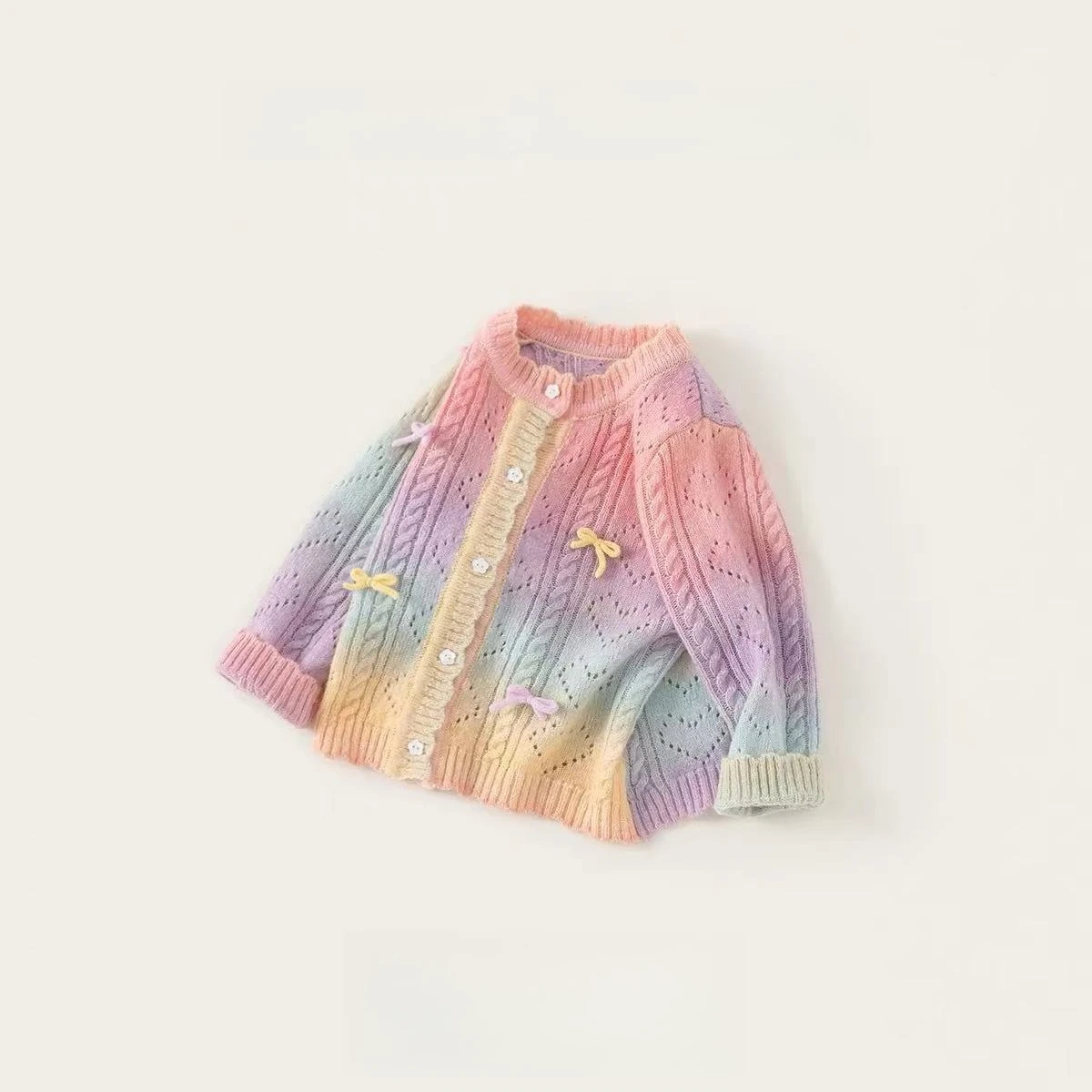 Cárdigan degradado para niñas, suéter de algodón informal para niños, cárdigan de punto de otoño e invierno, estilo japonés coreano, novedad de 2025