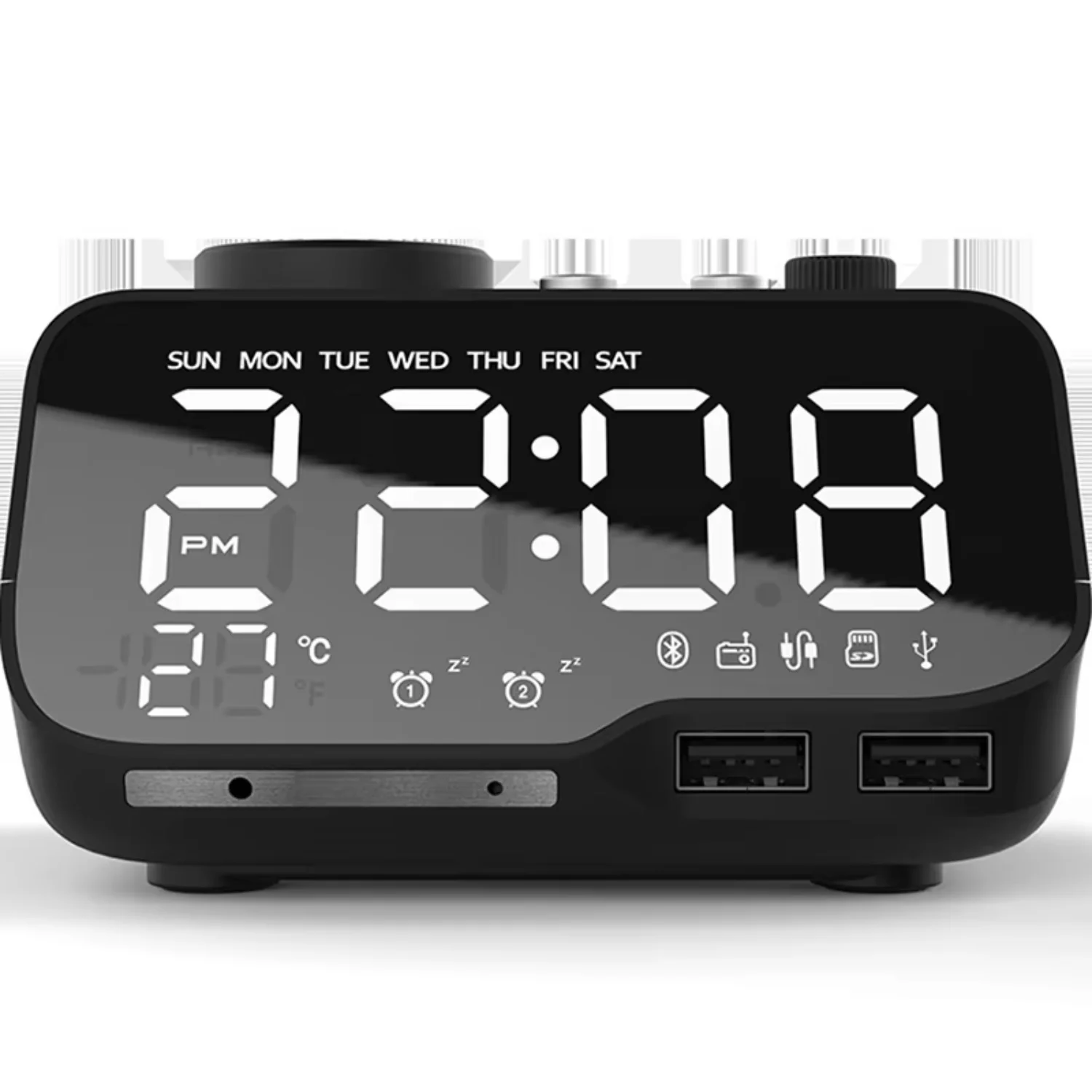 

Alarm Clock Bluetooth-compatible Speaker Full Range, FM Radio Digital Clock with Temperature, USB Charger, Bedrooms