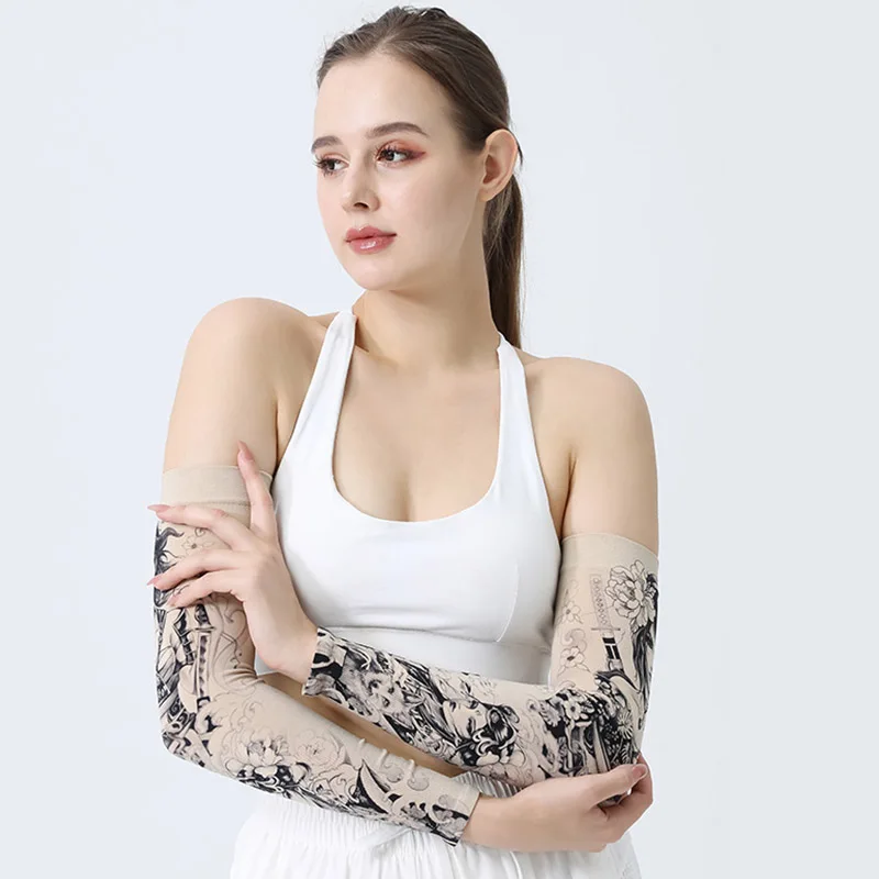 

Мужские летние солнцезащитные рукава из ледяного шелка в национальном модном стиле тату, бесшовные рукава-тату из ледяного шелка для активного отдыха