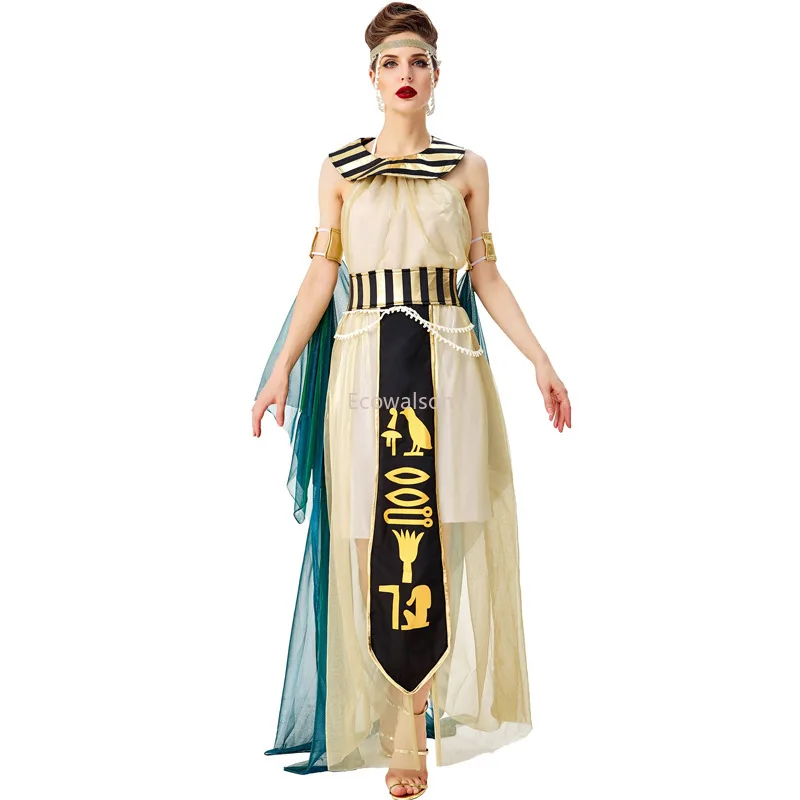 Griekse Koningin Cosplay Kostuum Middeleeuwse Egypte Cleopatra Jurk Mythe Godin Carnaval Jurk Rolspel Egyptische Vrouwen Cosplay Kostuums