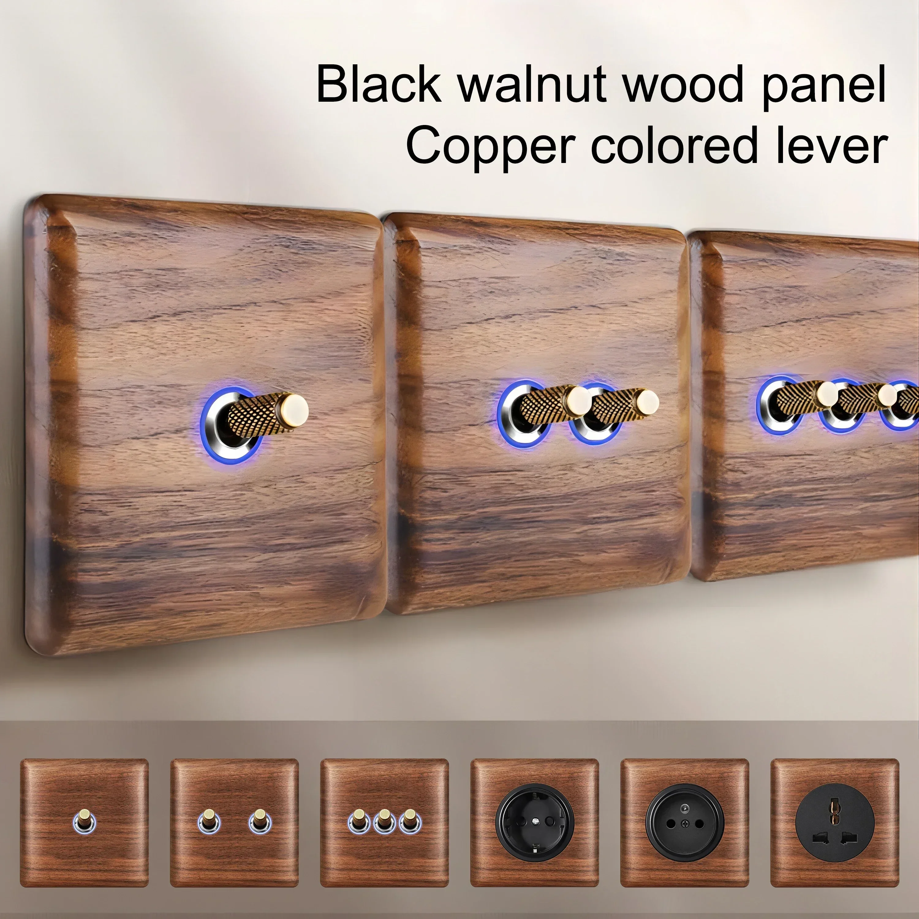 Retro Switch Socket Solid Wood Work Driving Arm Panel Retro Style EU/France/UK 1Gang 2Gang Dual control Solid Wood Wall Switch