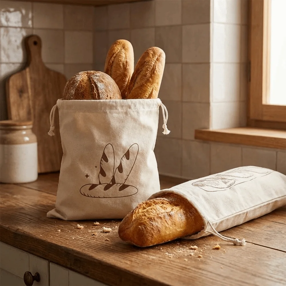 2PCS Large Linen Bread Bag Fresh Keeping Eco Friendly Drawstring Bread Bag Washable Reusable Bread Storage Bags