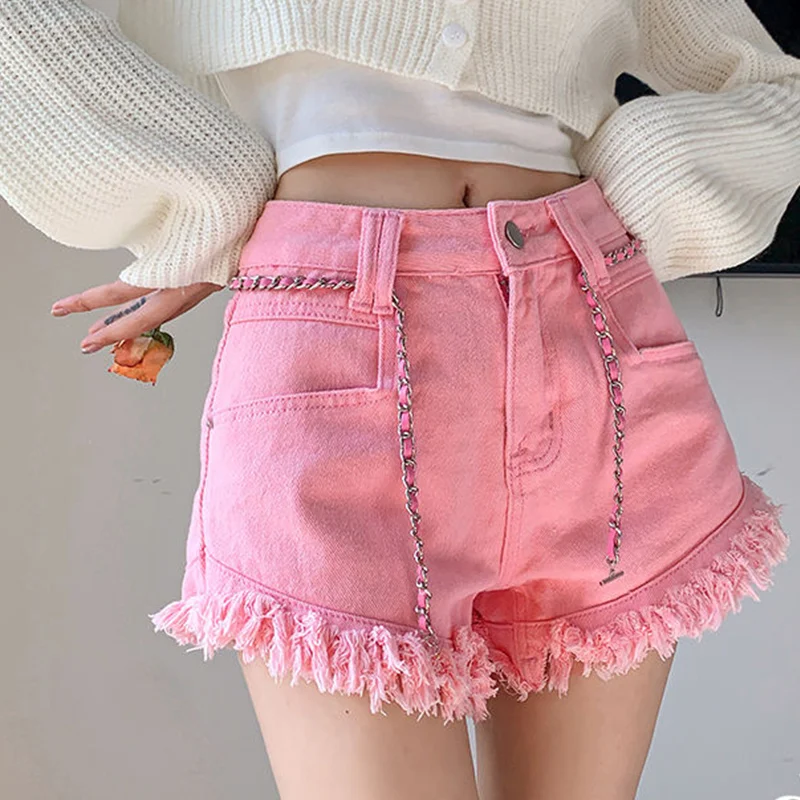 Spring Summer All-match Pocket High Waist Wide Leg Pants Female Casual Korean Tassel Solid Color Zipper Jeans Women Slim Pants