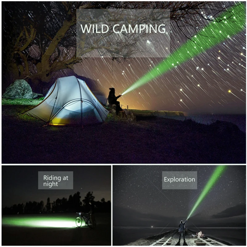 502B Green LED Hunting Flashlight Tactical Torch Green Light 1-Mode Waterproof Outdoor Light Mount+Switch USB Rechargeable Lamp