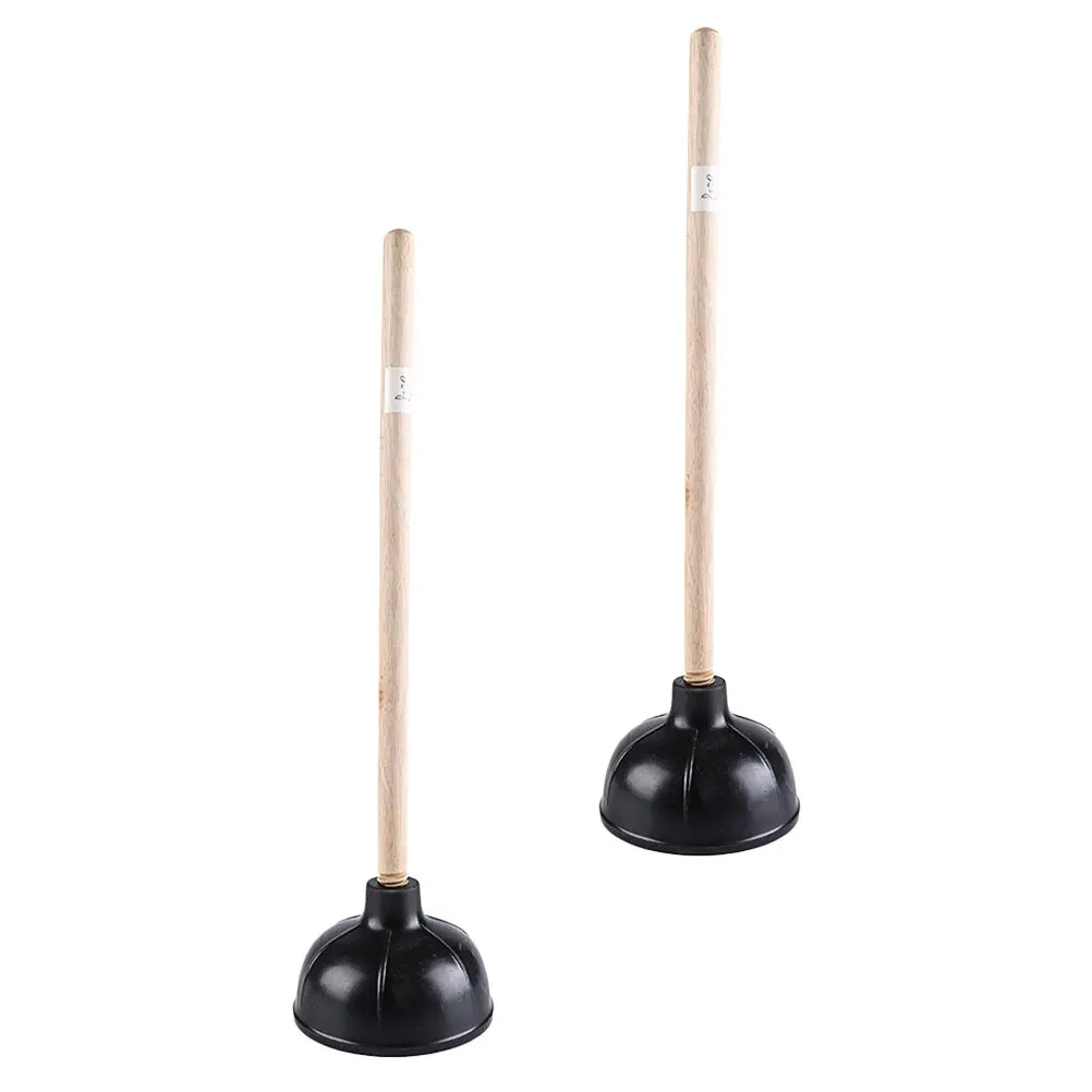 

2pcs Household Plunger Wooden Handle Black Pipe Unclogger Toilet Drain Cleaning Tool Bathroom Supplies Rubber Plunger Sewer