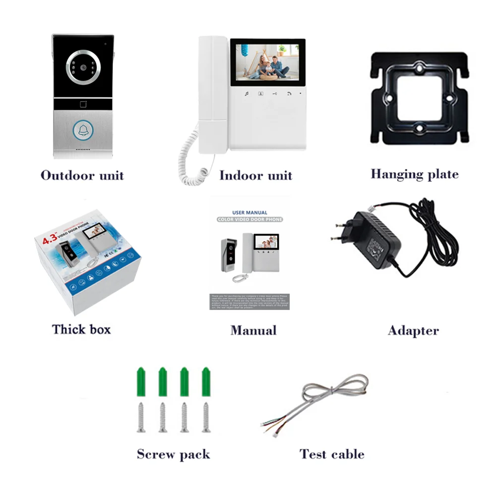 720P Video Doorbell 4.3‘’ Color  Screen Home Intercom Kits for RFID Access Control System Villa