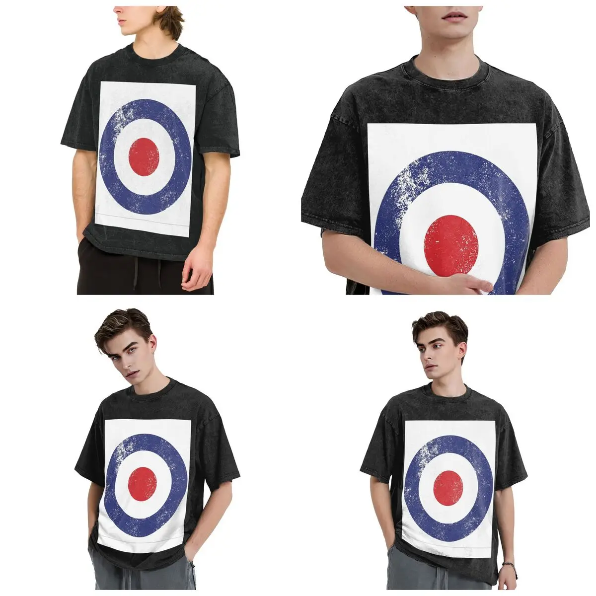RAF Type D Roundel-Mod Target Hip Hop Short Sleeve T-Shirts Washed Tops Tees Streetwear T Shirt Harajuku for Men Women