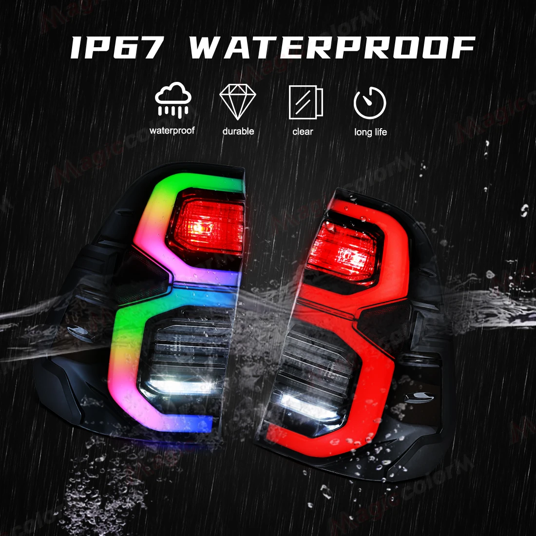 RGB APP التحكم مصابيح خلفية السيارة لتويوتا هايلكس ريفو 2015 2016 2017 - 2022 2023 2024 الفرامل الخلفية القيادة عكس المصابيح الخلفية للسيارة #6