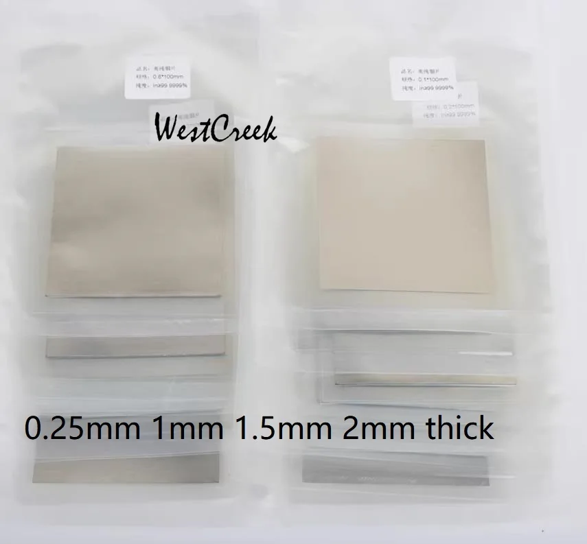 

WESTCREEK 0.25mm 1mm 1.5mm 2mm thick pure indium sheet In 99.995% indium foil Indium plate In panel