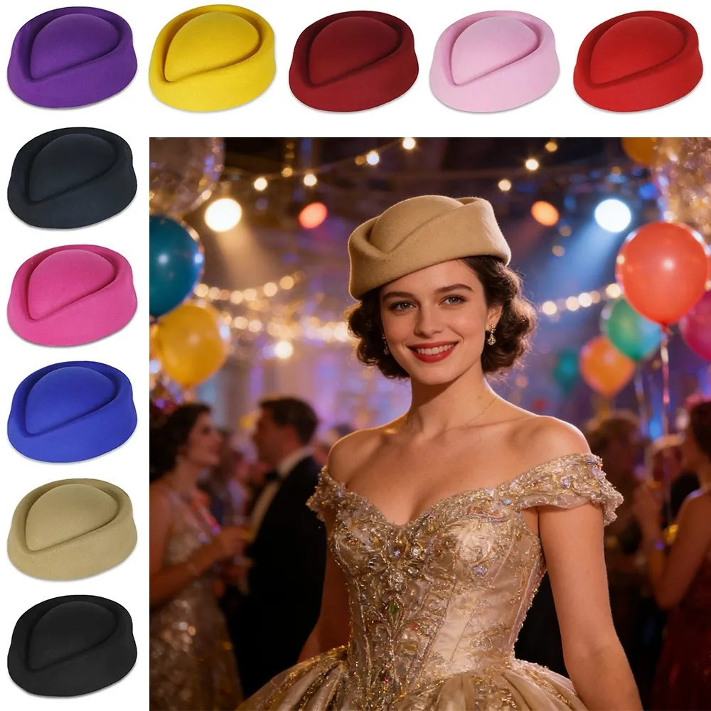 Versatile British Retro Top Hats Solid Formal Stewardess Hat Concave Top Pillbox Cap Cosplay Costume