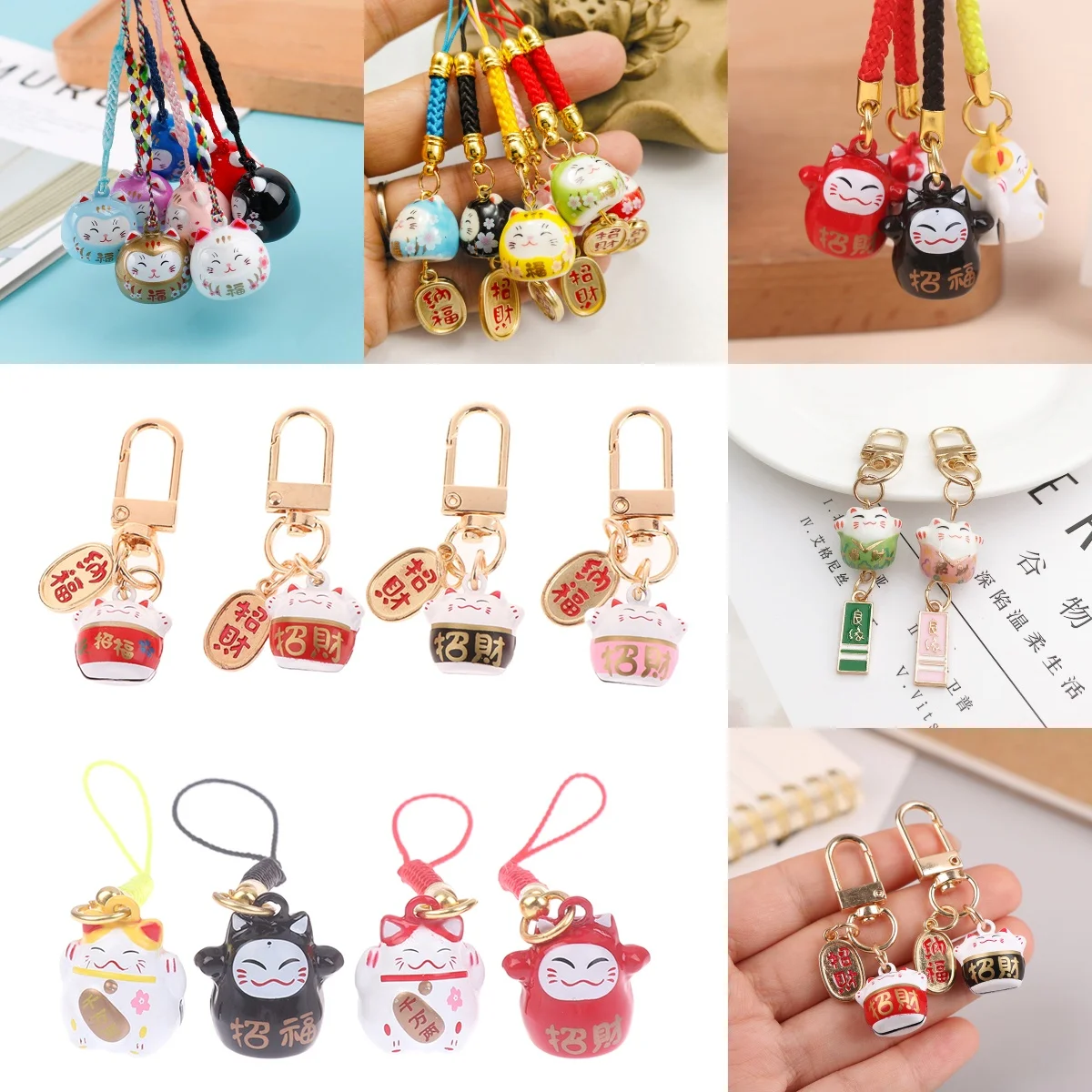 Japanese Cute Lucky Cat KeyChains Car Keys Bag Key Chains Decor Water Sound Bell Pendent Charm Bag Pendant Jewelry Keyring Gift