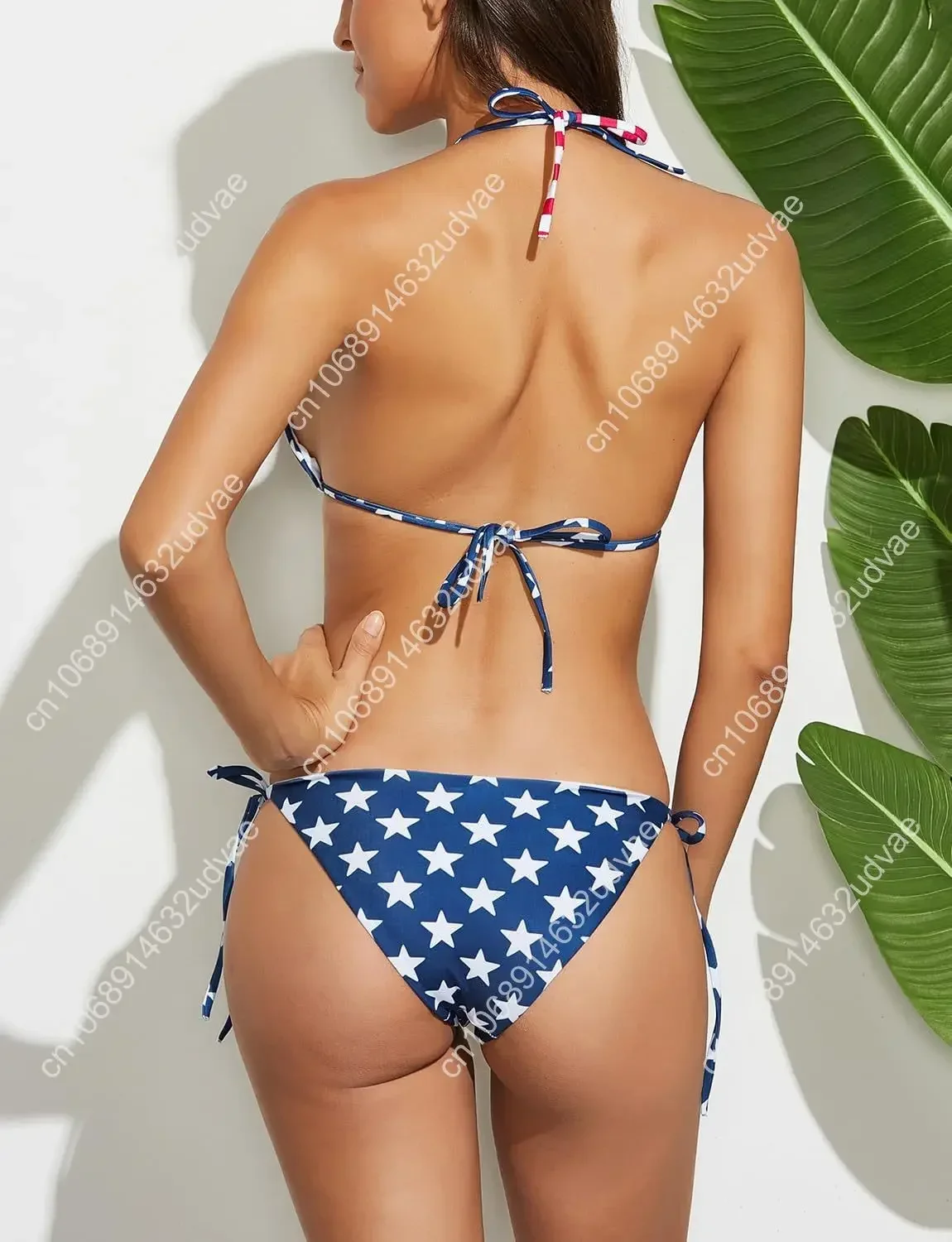 American Stars Mulheres Maiô de duas peças Sexy Swimwear Halter String Triangle Bikini Sets