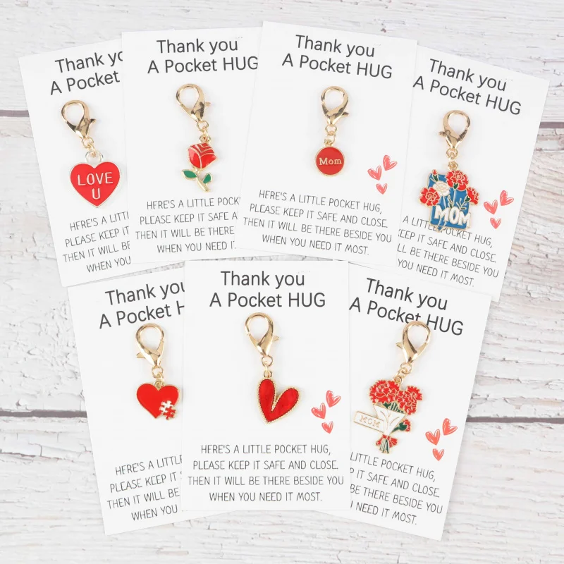 7/14pcs 2dMother's Day Series Keychain Set Pocket hug card with thanks Decorate clothes Bag Phone case For ladies Mom Mother's D