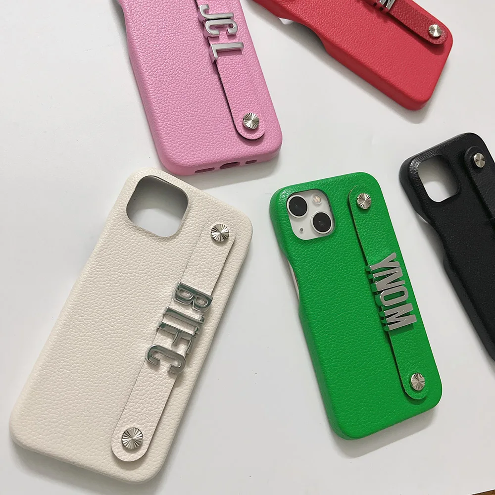 

Personalise Initials Name Letters Leather Soft Phone Case For iPhone 14 12 13 15 Pro Max 16 pro 7 Plus SE Shockproof Cover