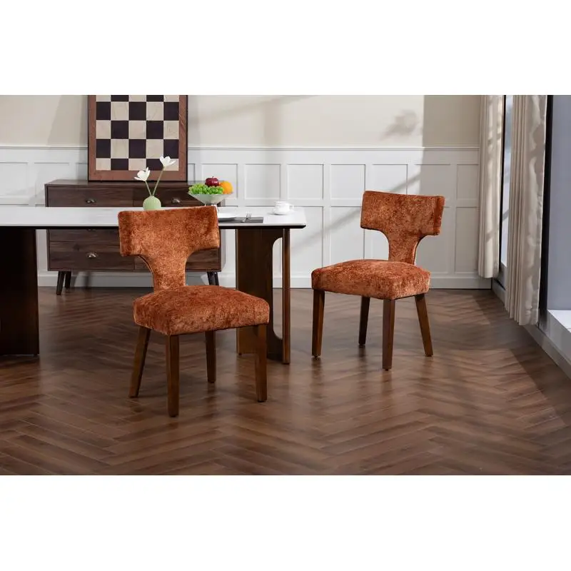 Set of 2 Mid Century Modern Dining Chairs, Farmhouse Upholstered Accent Chairs, Kitchen Chairs with Hardwood Frame, Orange