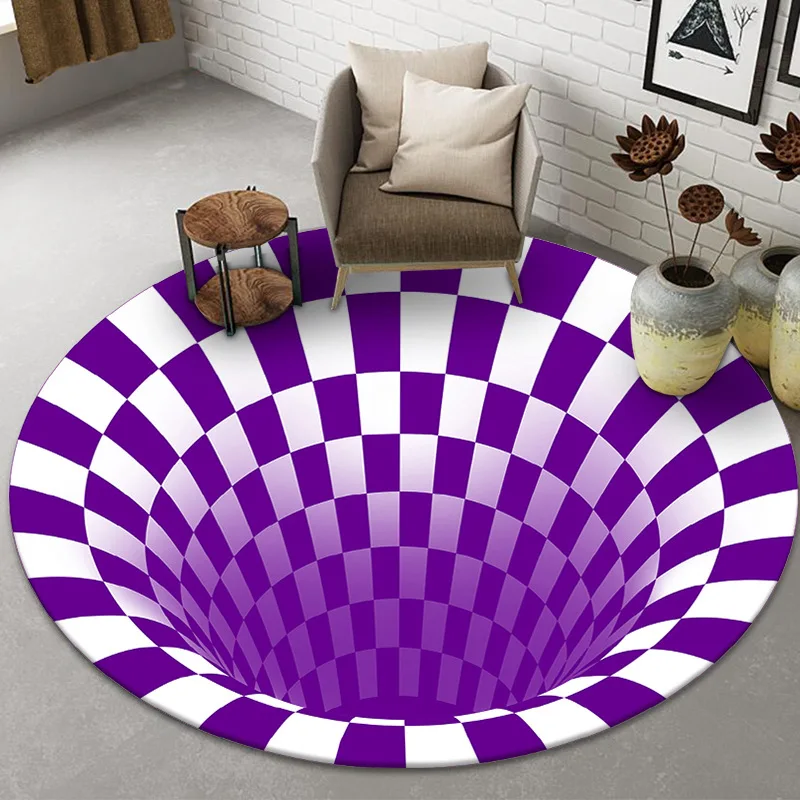 3D Illusion Trap Carpet Area Vortex Round Rugs for Living Room Washroom Floor Mats Kitchen Black White Stereo Vision Home Decor