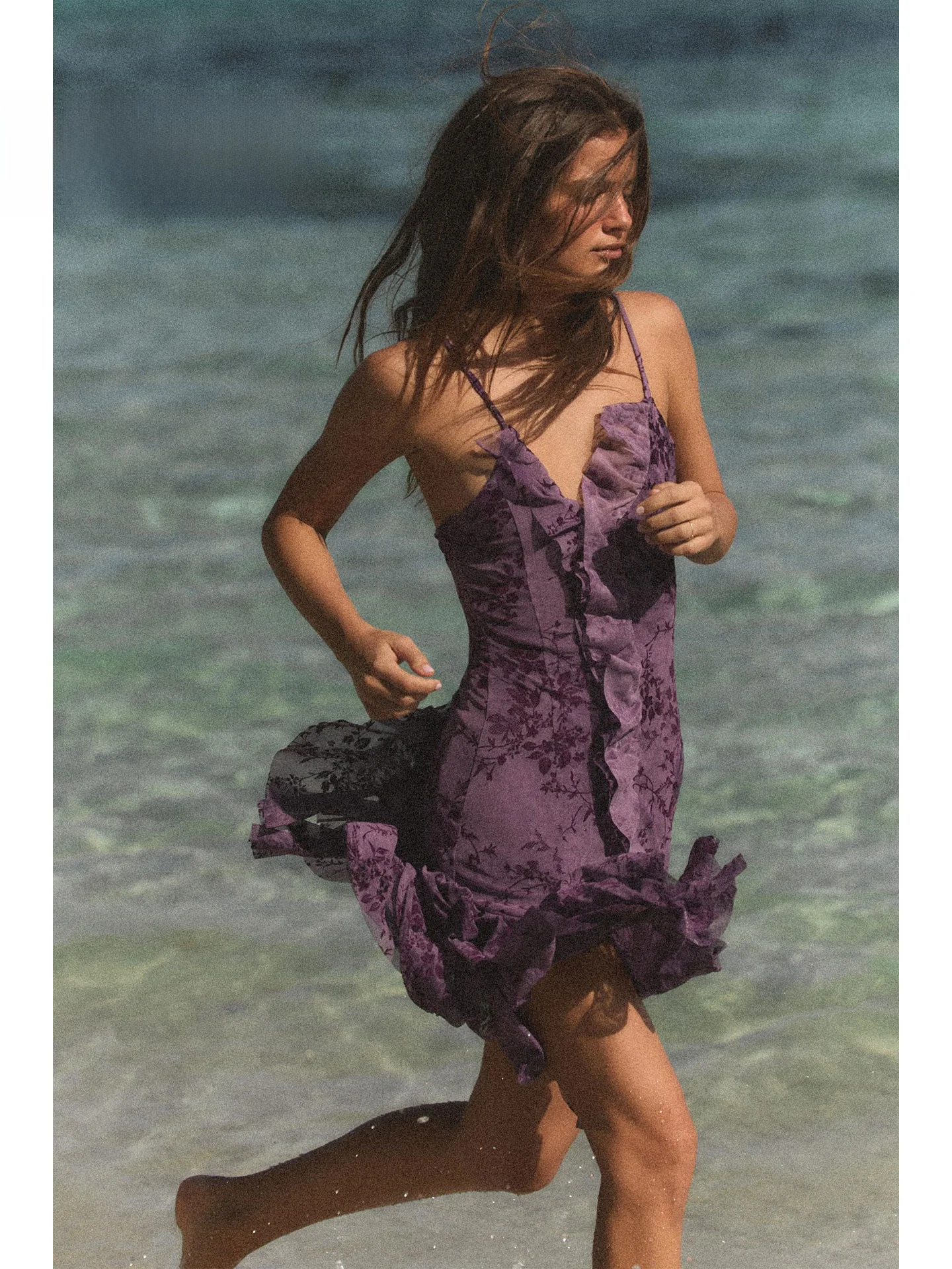 Summer 2026 New Style Light Maturity Atmosphere Purple Tone Flower Pattern Strap Silk Net Irregular Dress Commute Casual Daily