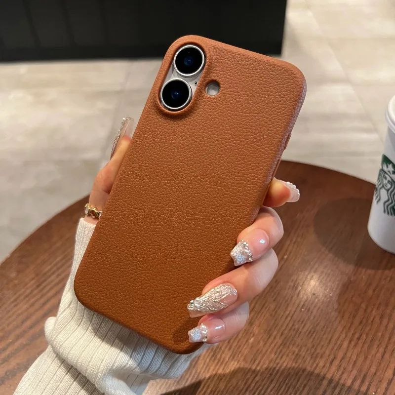 

Leather Texture Shockproof Soft Silicone Case For iPhone 16 15 14 Plus 17Pro Max 13 12 11 Lichee Pattern Simple Business Cover