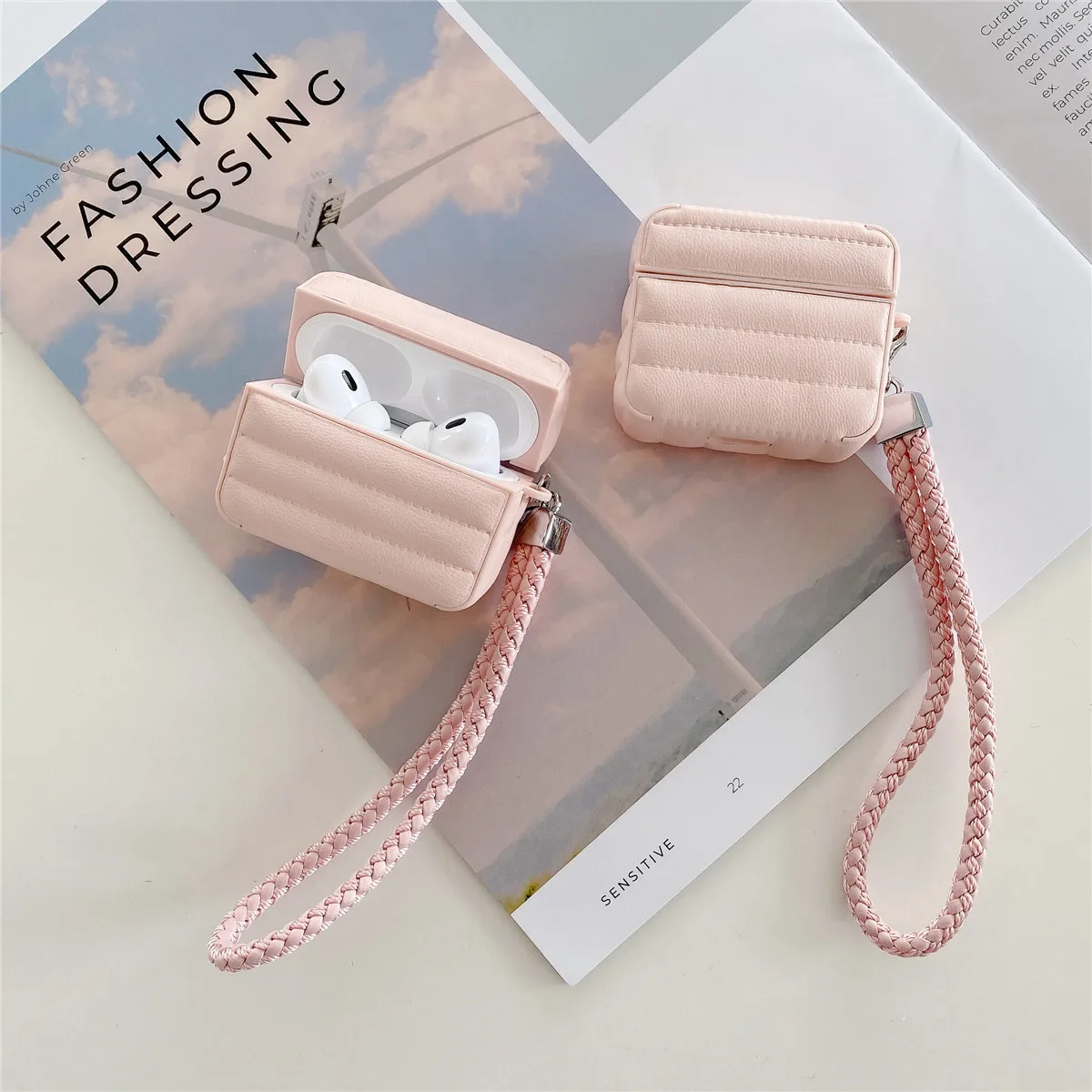 Simple Down jacket stripe For Apple AirPods 1 2 pro Bluetooth Headphone Cover 3rd Generation Silicone Soft Cover Protective Case