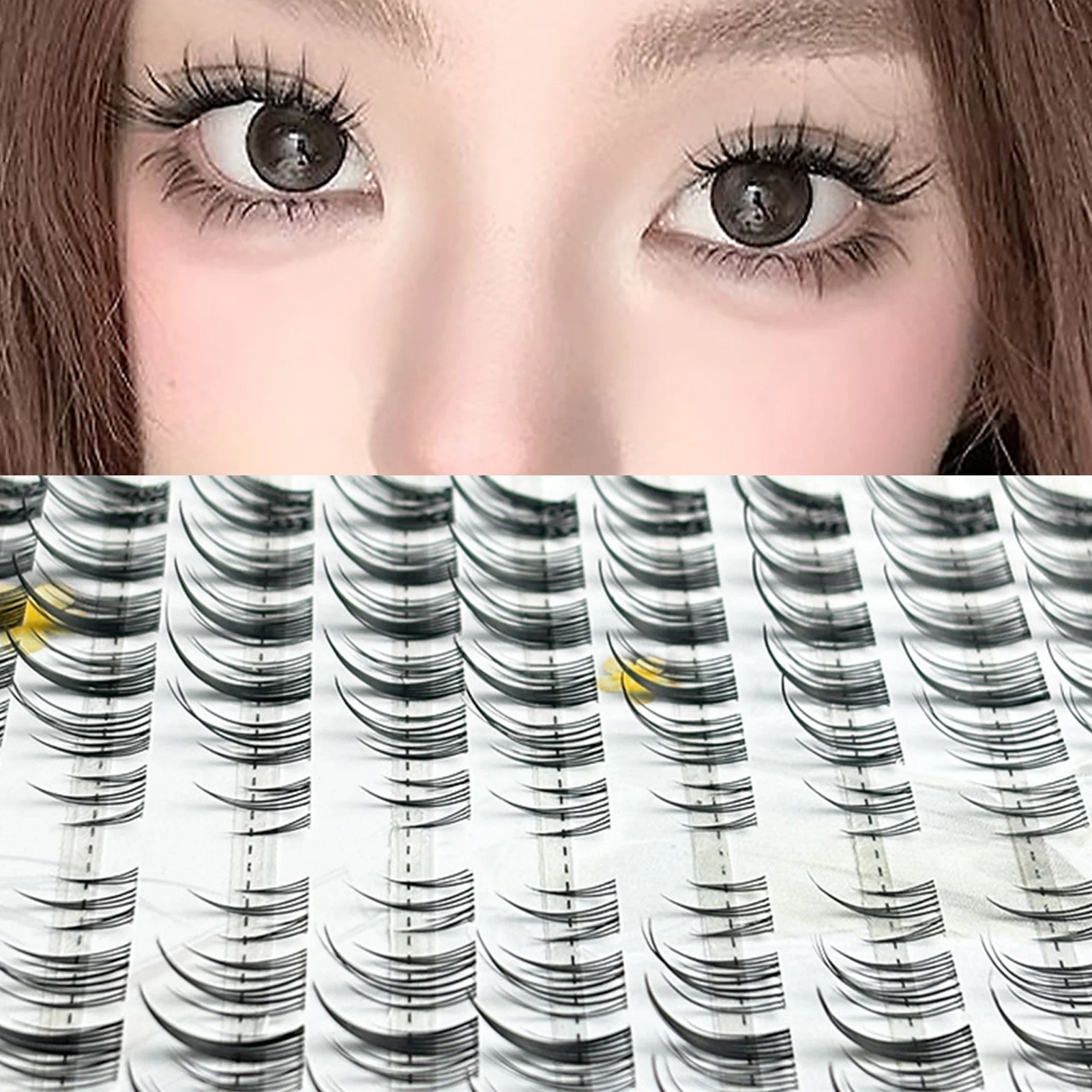 Ciglia finte naturali con design a fasce trasparenti per l'aspetto degli occhi di volpe Ciglia fai-da-te per salone di trucco quotidiano e a tema
