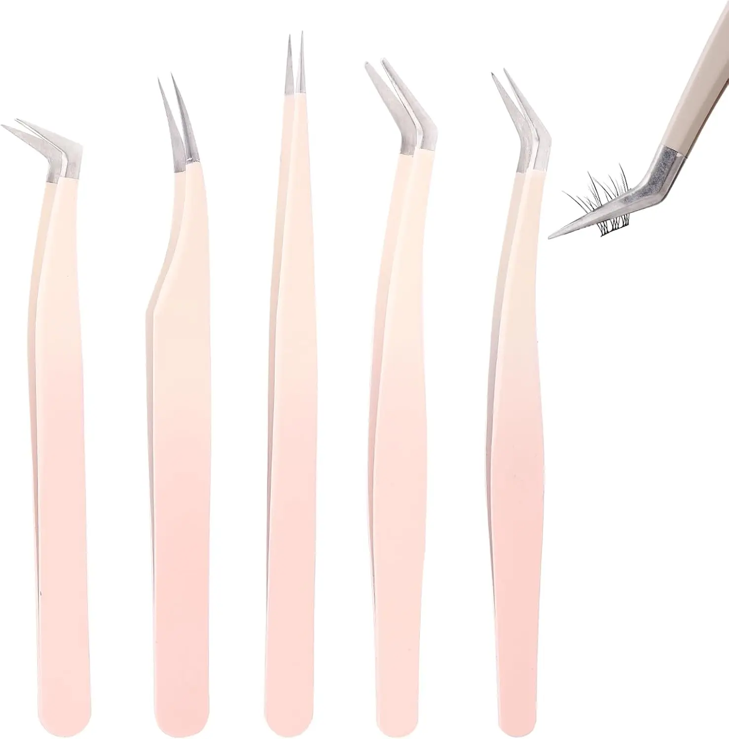 

5 Pcs Professional Eyelash Extension Tweezers Set, Straight and Curved Styles for Artists and Beginners