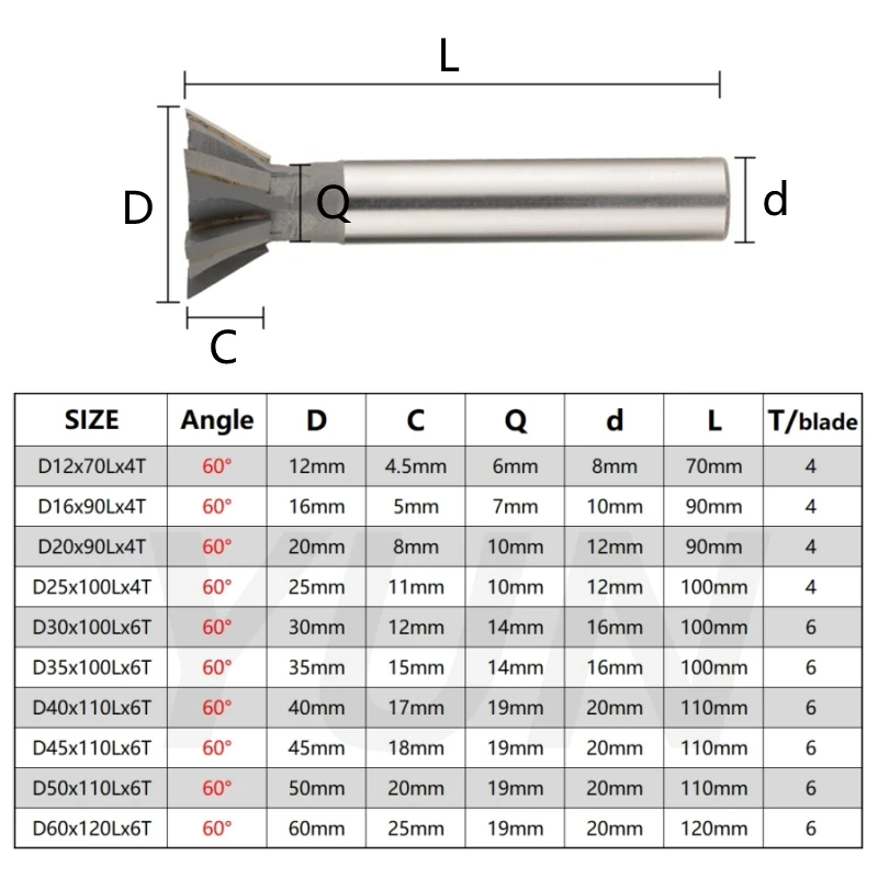 Dovetail Milling Cutter 45 Angle 60 Angle T-slot Milling Cutter D12-60mm Welding Insert Tungsten Carbide Tools CNC Machine Tool