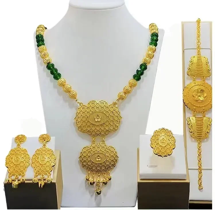 Dubai 24K Saudi Bridal Necklace Bracelet Earring Ring African 4 Piece Italian Gold Plated Jewelry Sets For Women Africa Thailand