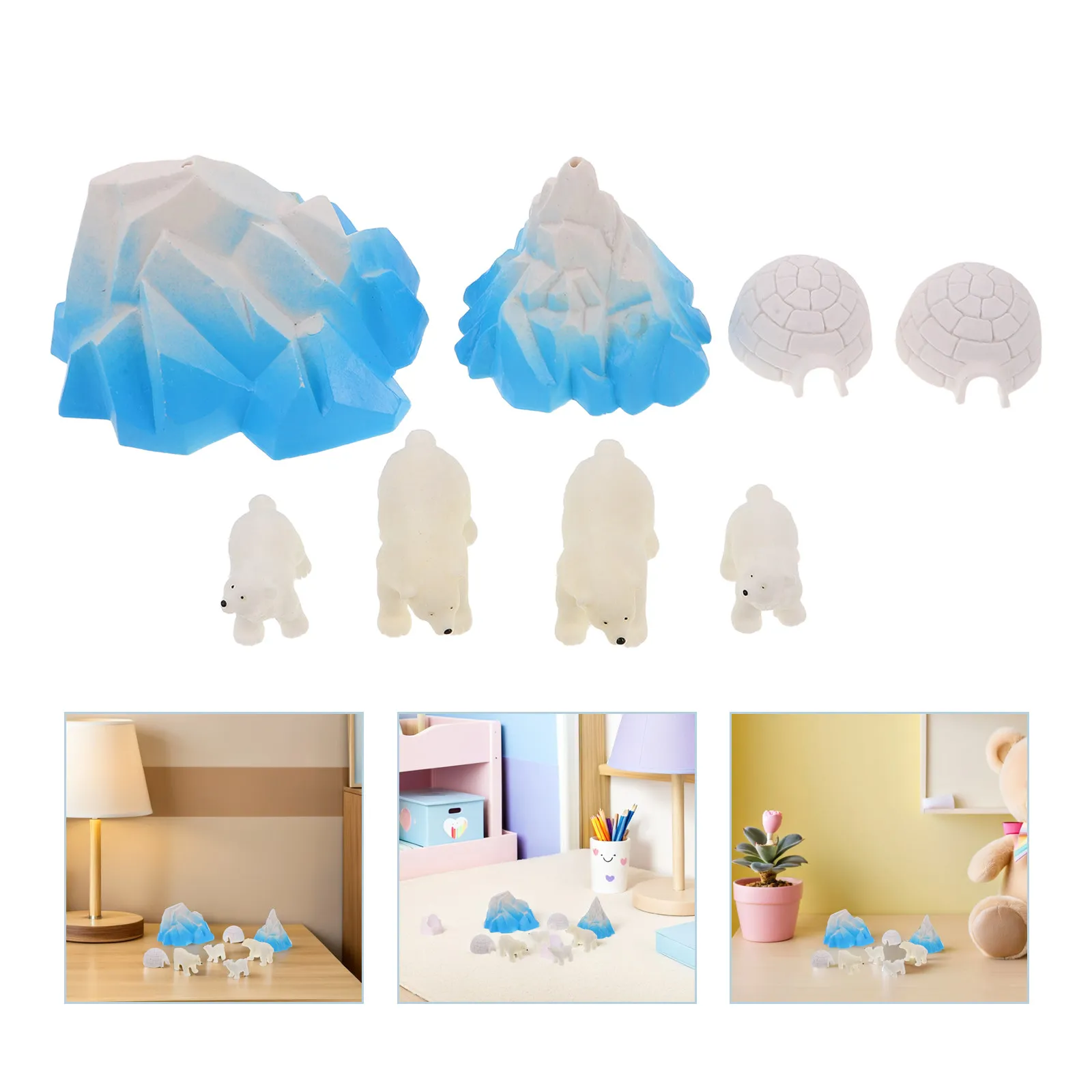 

8pcs Mini Polar Bear Set Realistic Arctic Diorama Kit For Christmas School Project Craft Home Decoration Resin Arctic Mini Bear