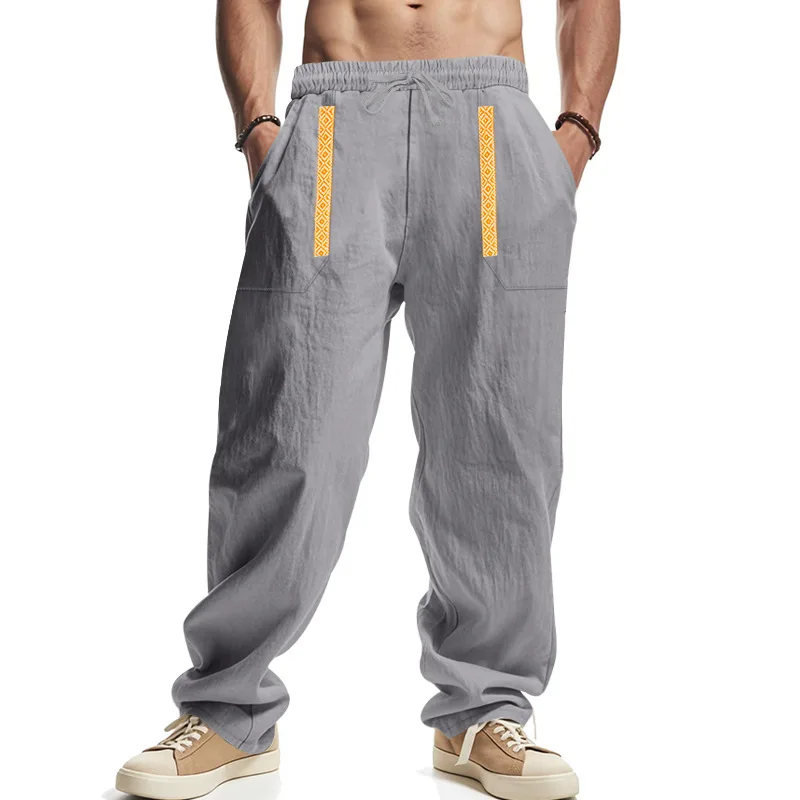 Men's Linen Casual Pants for All Seasons Loose and Breathable Beach Pants Sports Casual Pants Trendy All-match Trousers