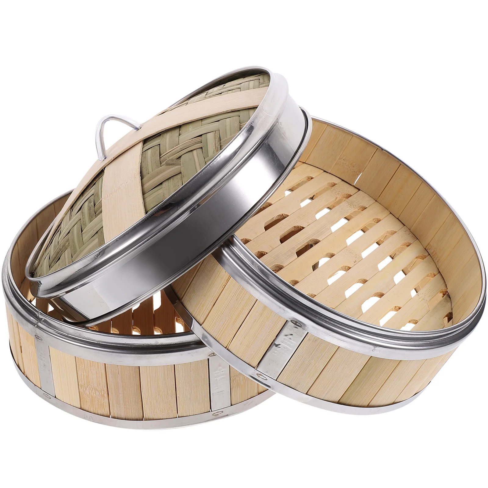 

22cm Stainless Steel Steamer Bamboo Basket for Cooking Dumplings Buns Vegetables Food Rice Eggs Potatoes Corn Kitchen Gadgets