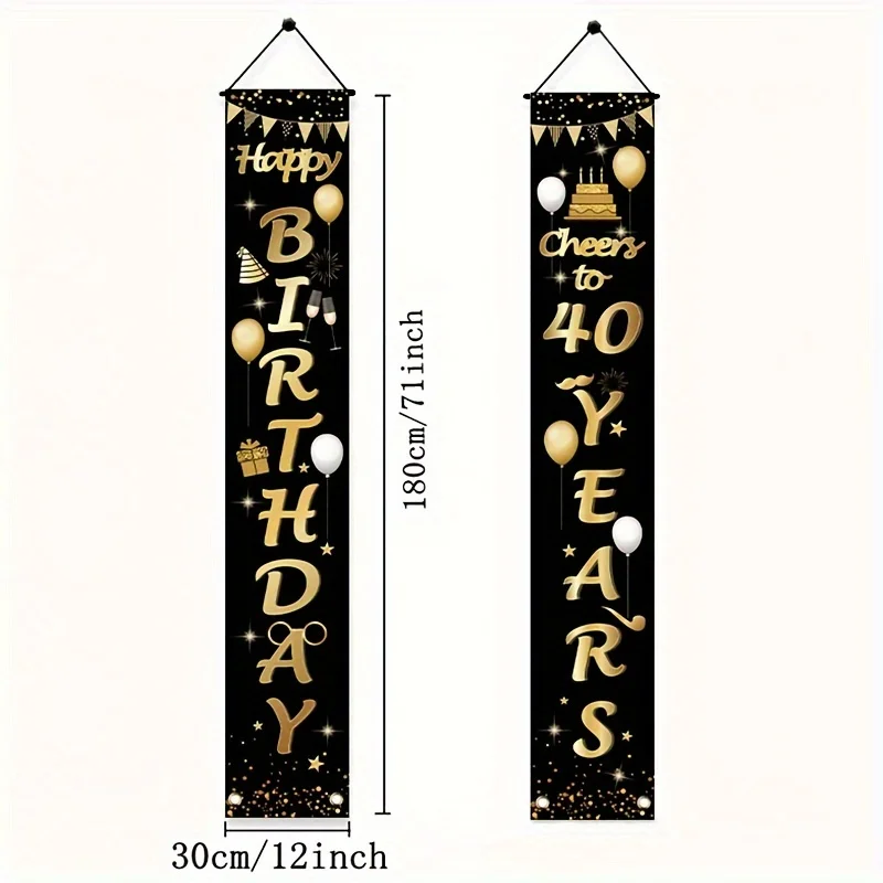 2Pcs 40th Birthday Decorations Cheers to 40 Years Banner Welcome Porch Sign Party Supplies