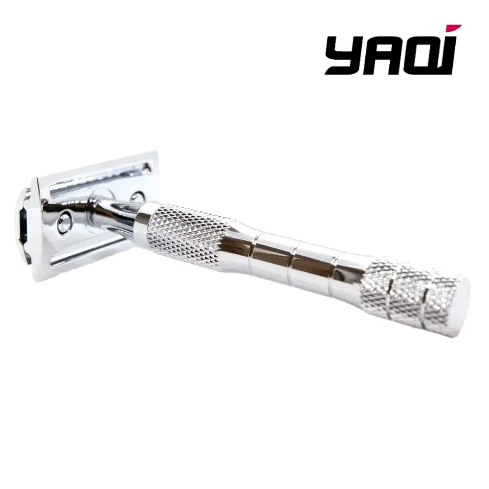 YAQI Double Edge Wet Shaving Chrome Color Safety Razor Shaving Products Steel Men Gift Razor Razor Wet Shave Tools