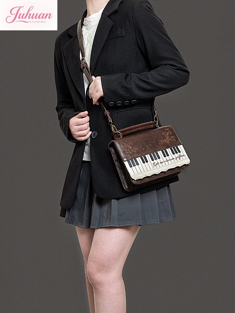 Mochilas en dentelle brodée de Piano japonais, sac carré de couleur contrastée, sac à dos texturé, sacs d'uniforme JK de littérature Vintage pour femmes