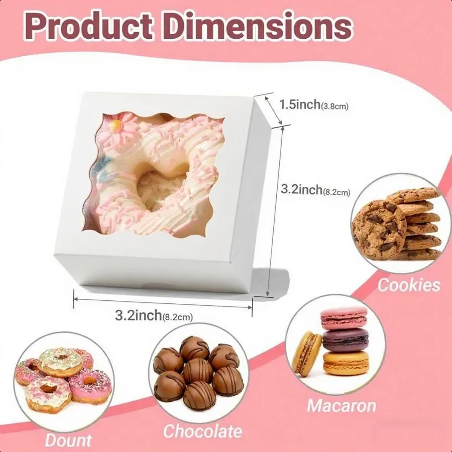 3.2 x 3.2 x 1.5 100PCS Kotak Kue Mini dengan Jendela untuk Sabun Cokelat Truffle Donat aron
