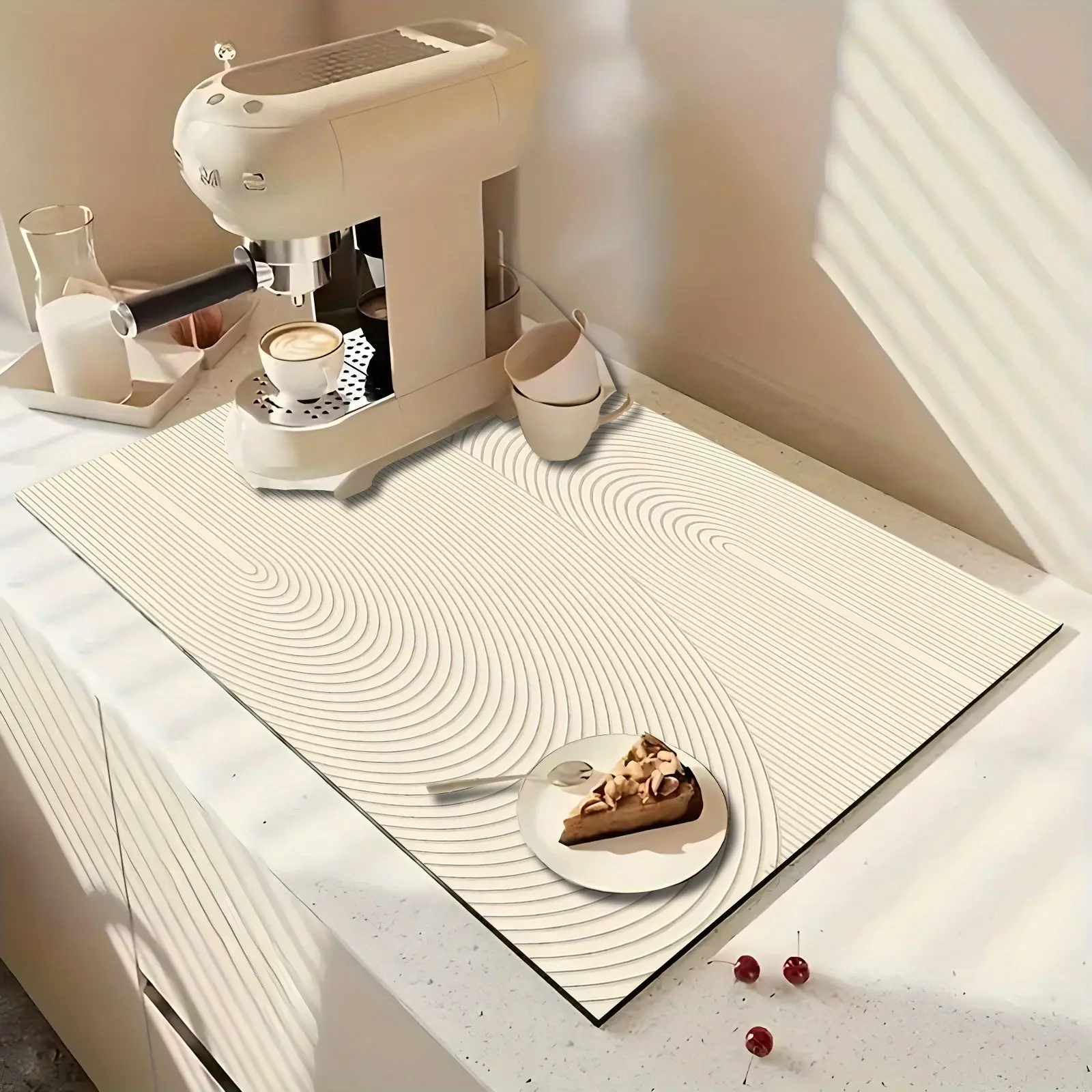 Kitchen Drainage Mat 3D Ripples Concentric Circles Cushion Super Absorbent Coffee Maker Pad Heat Resistant Counter Rug