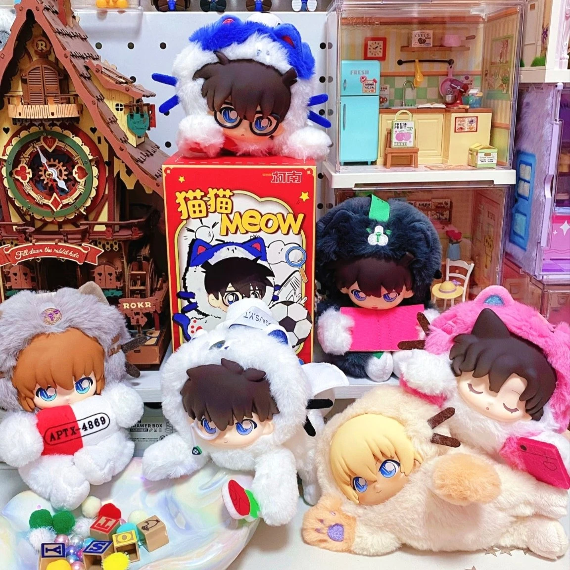 

New Detective Conan Meow Series Plush Blind Box Anime Figure Shinichi Kudo Ran Mouri Vinyl Pendant Dolls Collection Mystery Box