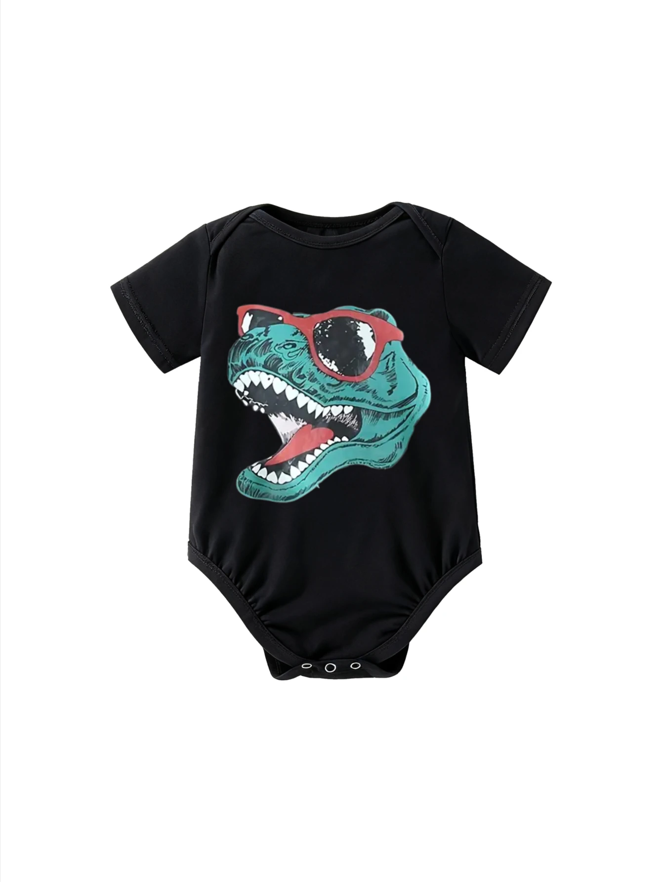 

​Unisex Baby Bodysuit Short Sleeve Dinosaur With Sunglasses Graphic For Fun Playwear And Prehistoric Theme Parties​