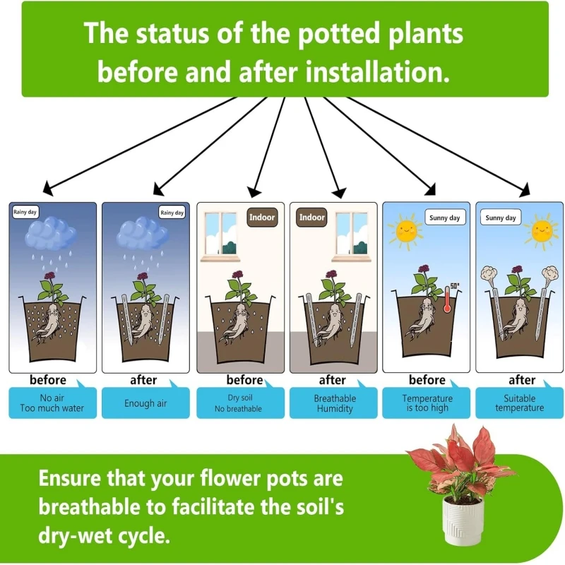 10/30Pcs Plant Aeration Tubes for Pots, Breathable Soil Drainage Pipes Root Rot Prevention,Prevent Overwatering Gardening Tool