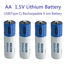 Original USB AA Rechargeable Batteries 1.5V 5000 mAh Li-ion Battery For Remote Control Mouse Electric Toy Battery + Type-C Cable