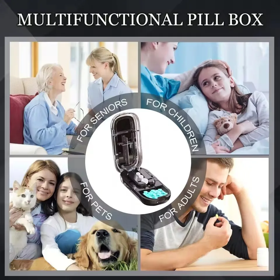 Pill Cutter With Invisible Storage Box Portable 2 In 1 Mini Drug Tablet Medicine Small Small Medicine Box Health Care Pills Case