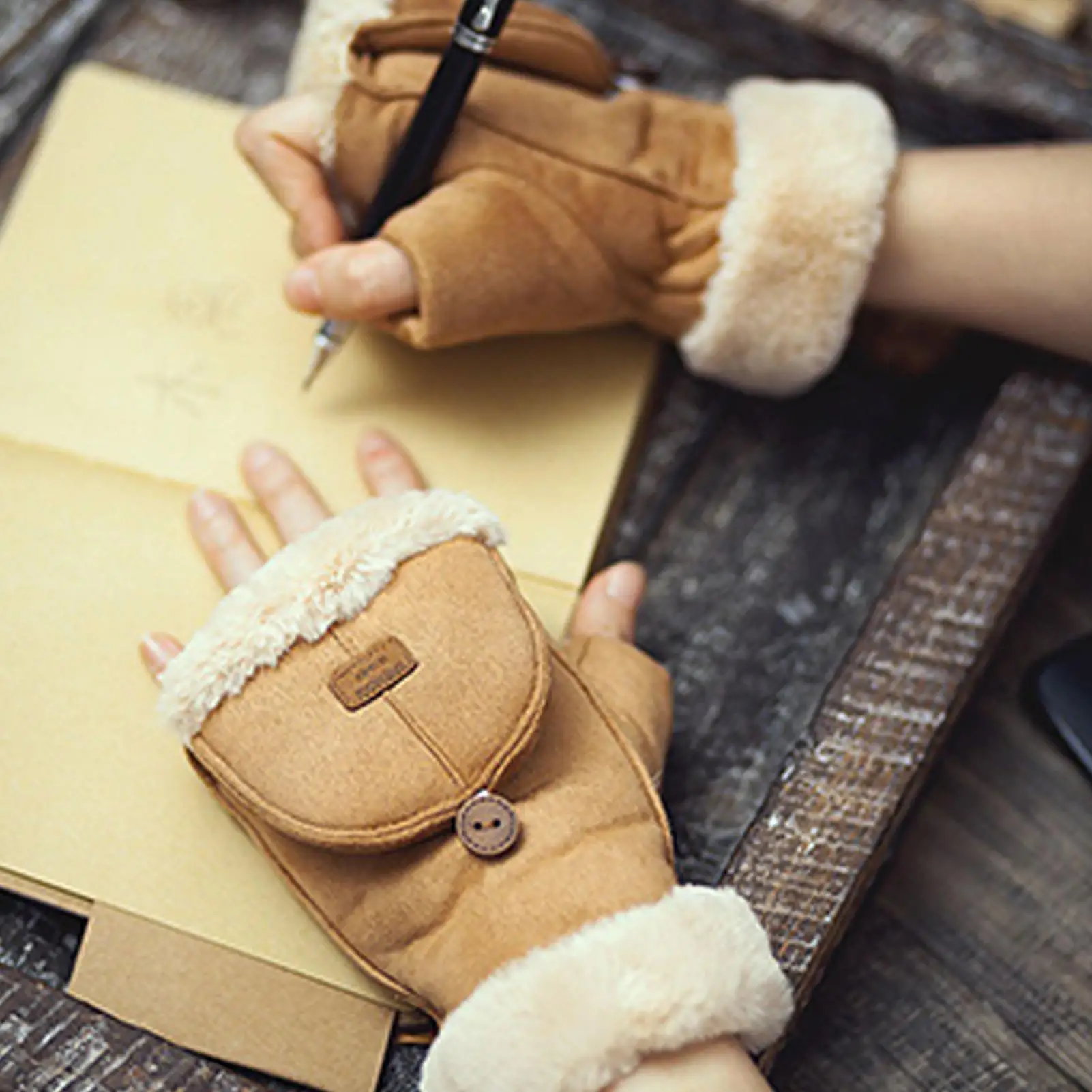 Cabrio-Handschuhe für den Winter, verdickt, warme Touchscreen-Handschuhe, fingerlose Handschuhe mit Klappe zum Spazierengehen, Pendeln, Laufen, Wandern