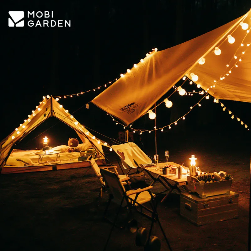 Imagem -06 - Mobi Jardim-ultraleve Portátil ao ar Livre Led String Lights Camping Lâmpada Lâmpada Atmosfera Bolsa de Armazenamento Gratuito 10m Comprimento 60 Luzes