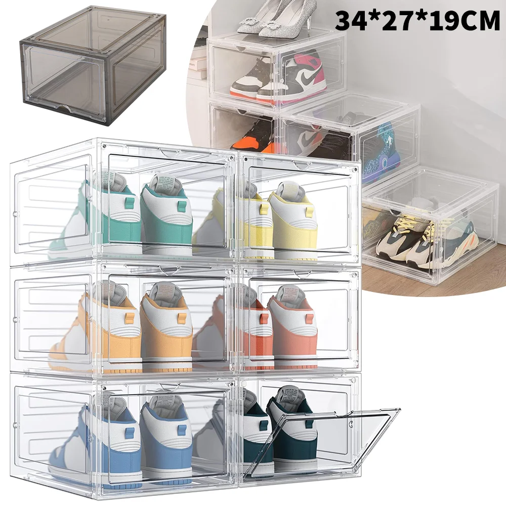 6pc Shoe Storage Box Transparent shoes organizers foldable Dustproof storage box Stackable combined shoe cabinet