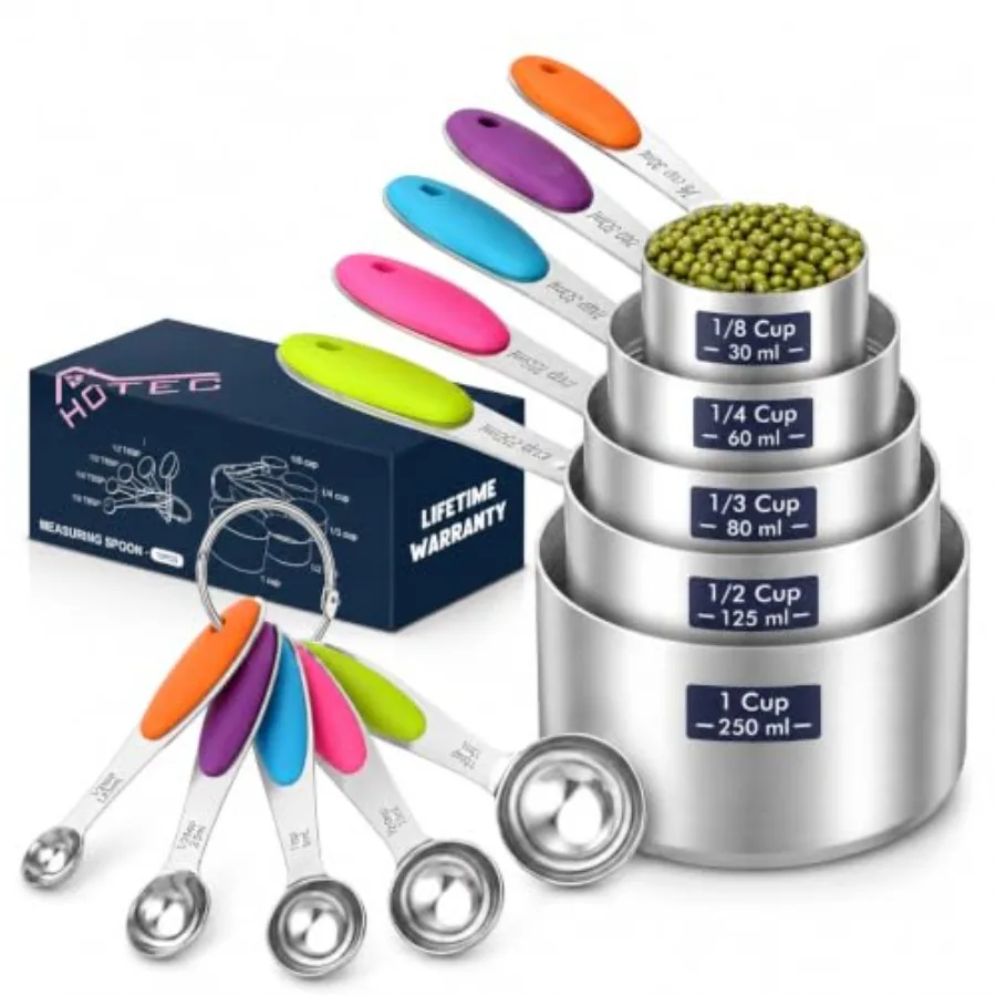10-Pack Measuring Cups andSpoons Set, Kitchen Gadagets Cooking Baking, Measuring Spoons, Heavy Duty and Dishwasher Safe for Dry